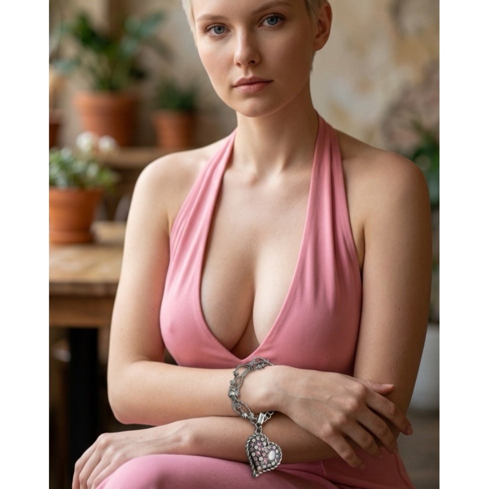 VINTAGE BREAST AWARENESS Brighton LOVE ME TENDER Pink Crystal Heart Bracelet